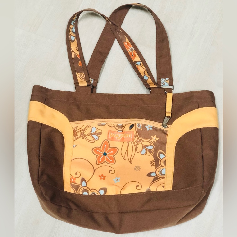 Jansport Brown and Yellow Floral Tote Bag